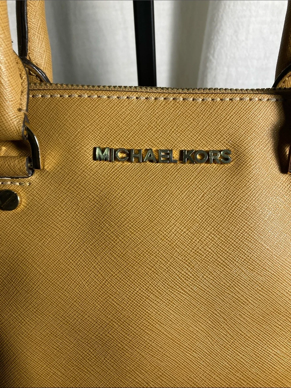 Michael Kors Saffiano Cindy Leather Dome Satchel in Mustard